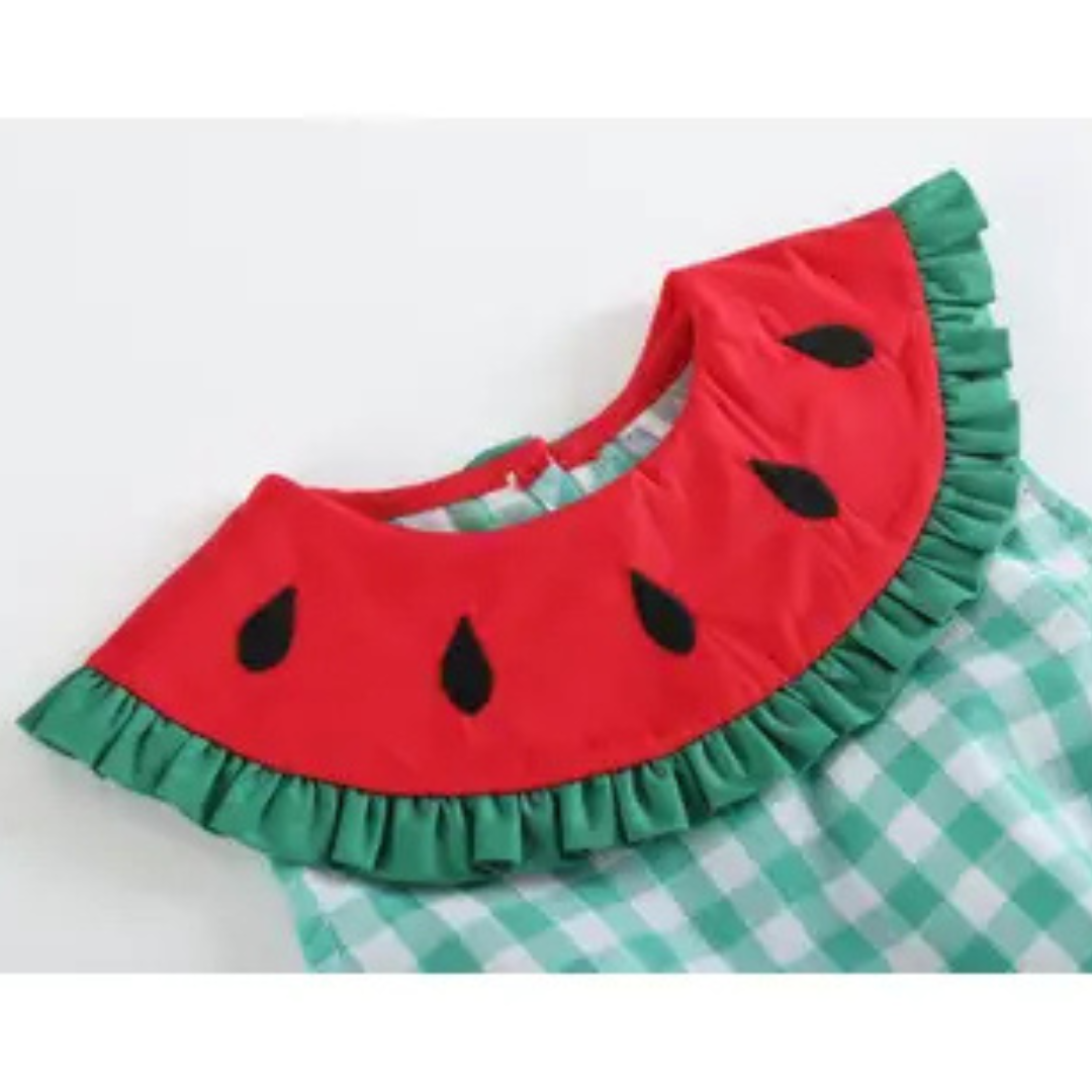 Green Gingham Watermelon Romper