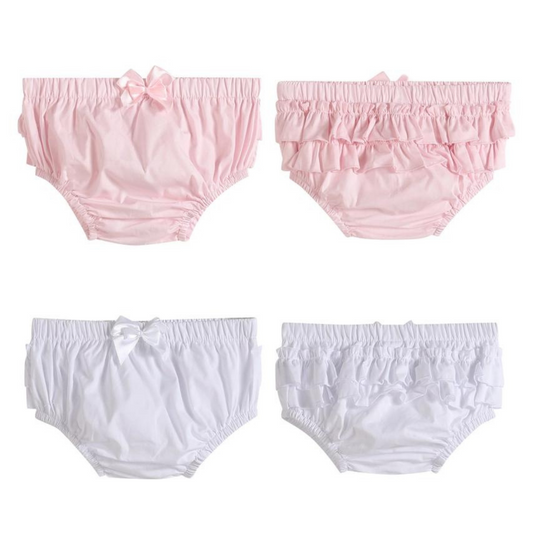 White and Pink Baby Bloomers Woven Two-Piece Set