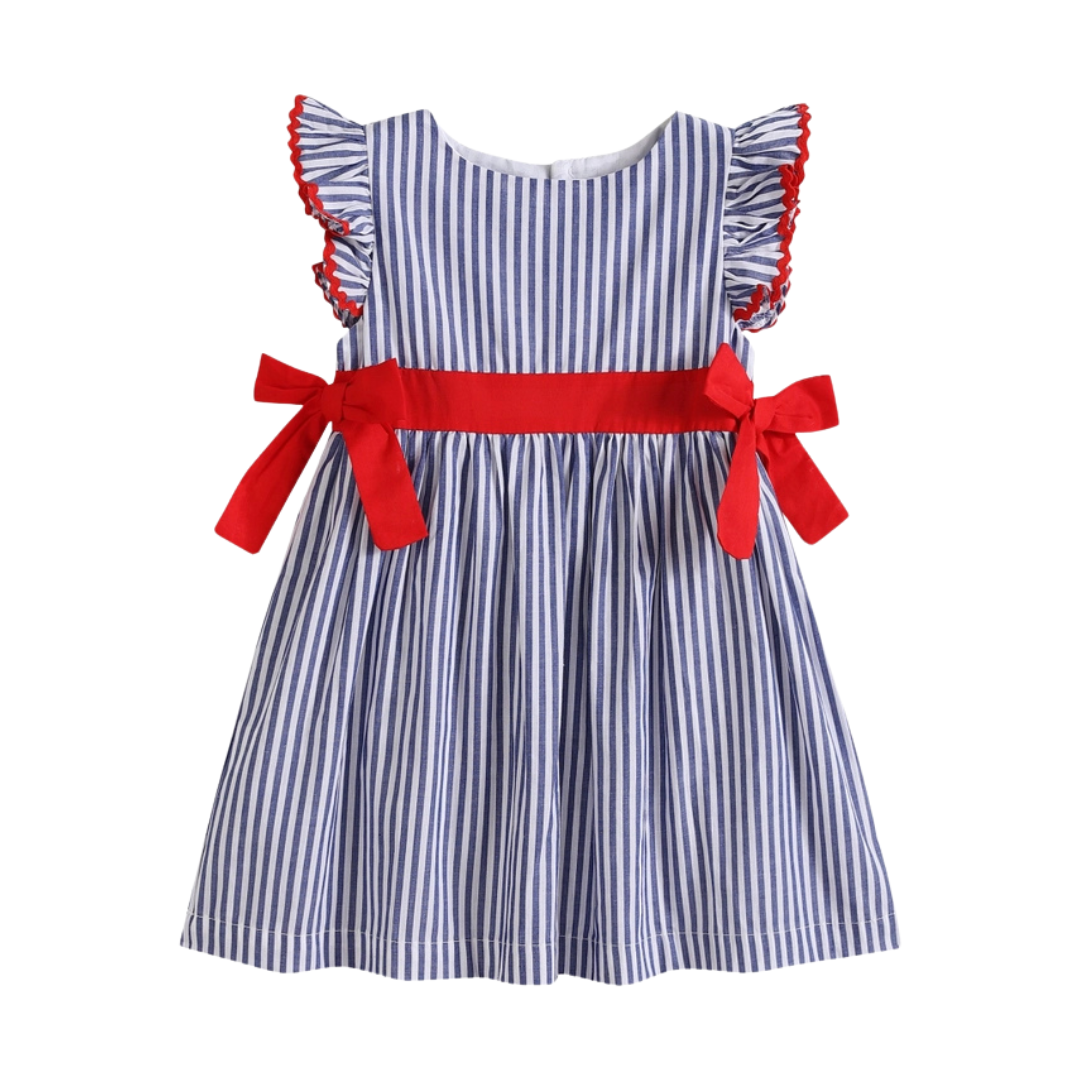 Navy Blue and Red Ruffle Dress