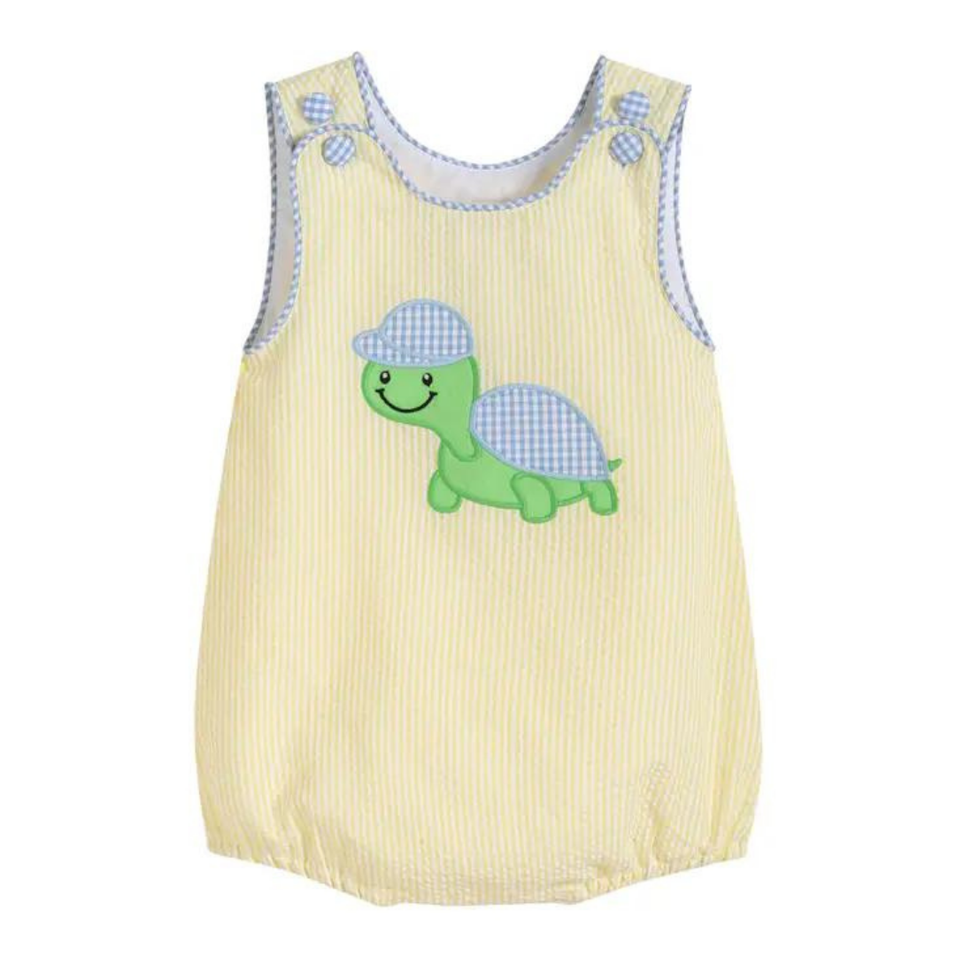 Yellow Seersucker Turtle Baby Romper