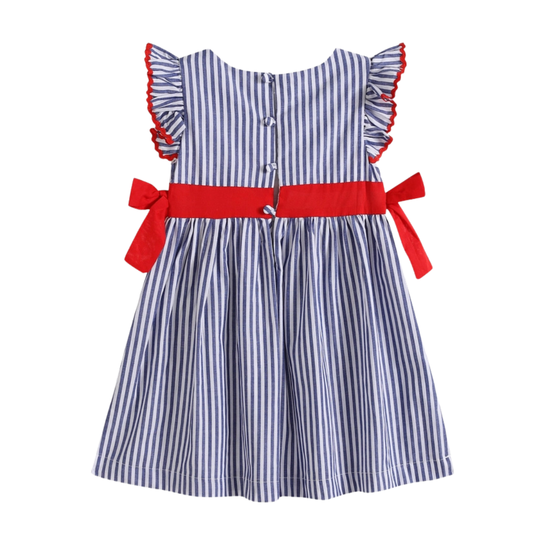 Navy Blue and Red Ruffle Dress