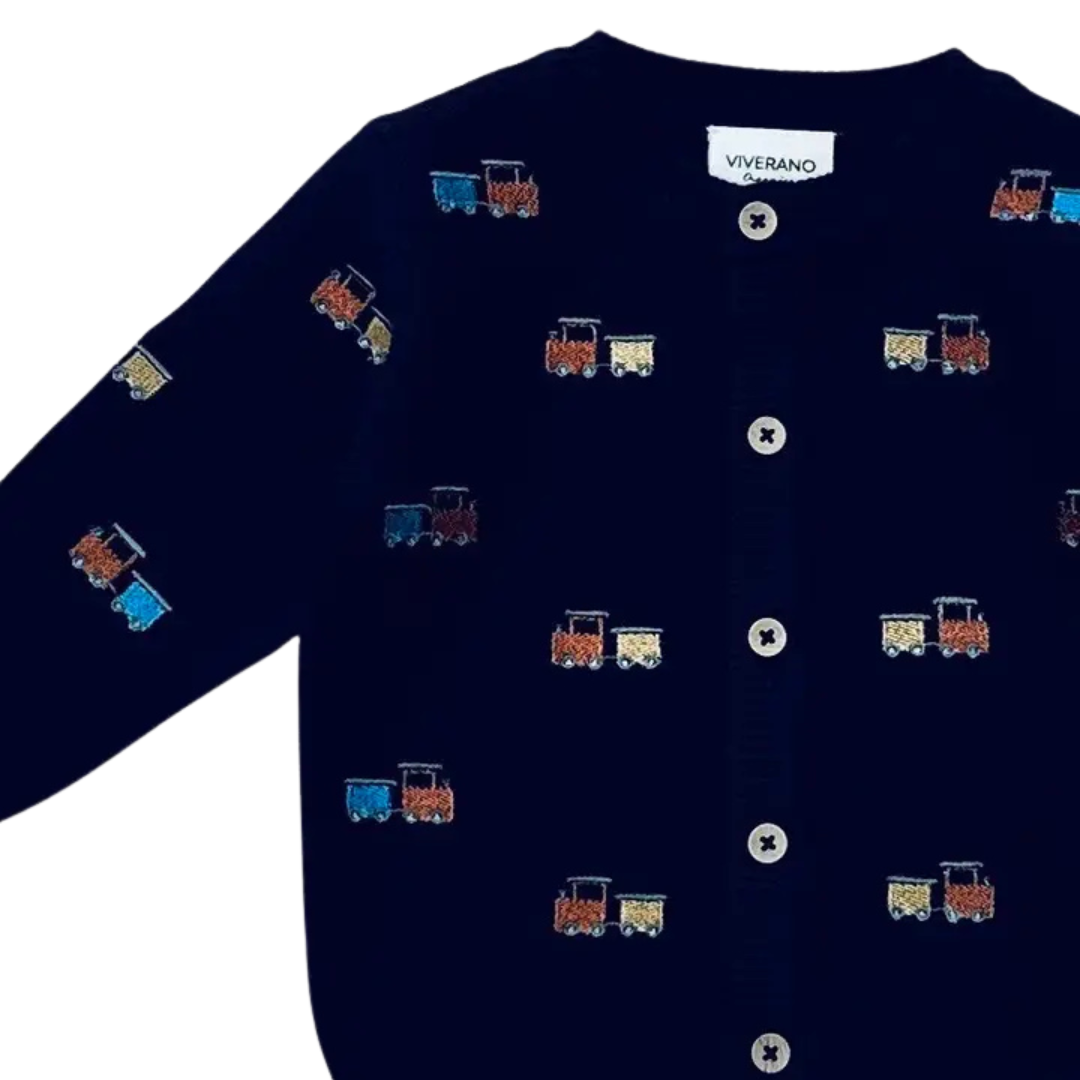 Train Embroidered Button Cardigan Baby Sweater