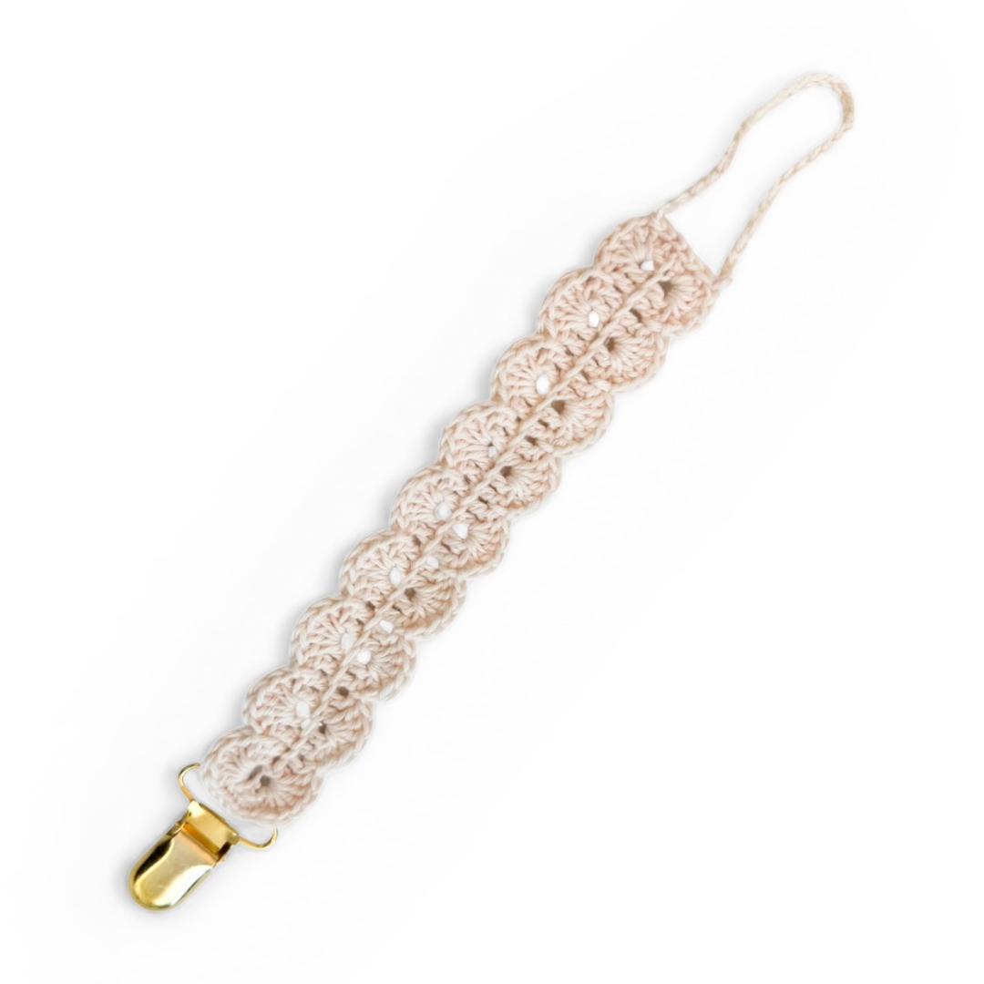 Bailey Pacifier Clip - Off-White with Gold Metal Clip