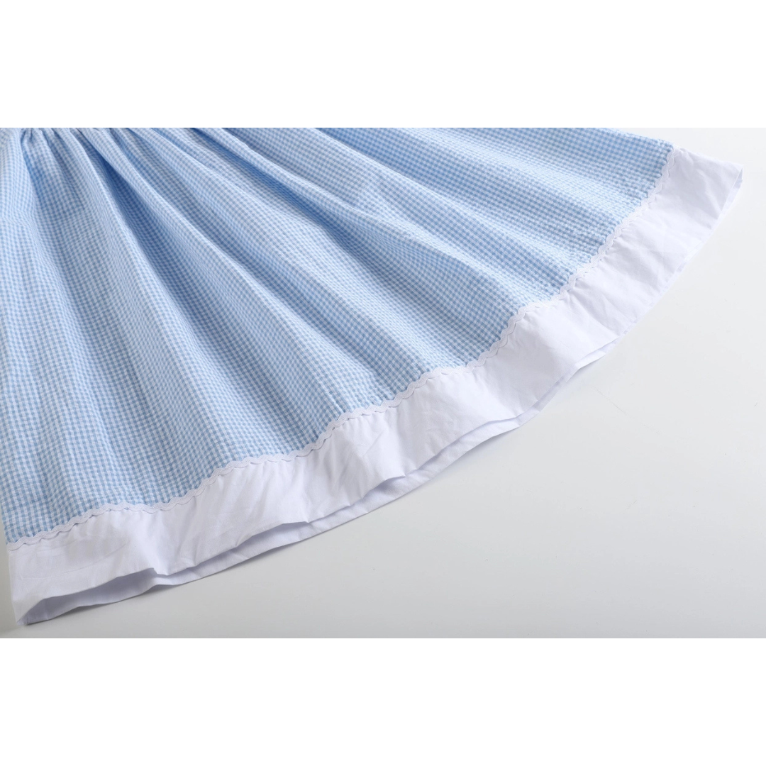 Blue Gingham Bunny Smocked Bishop Dress
