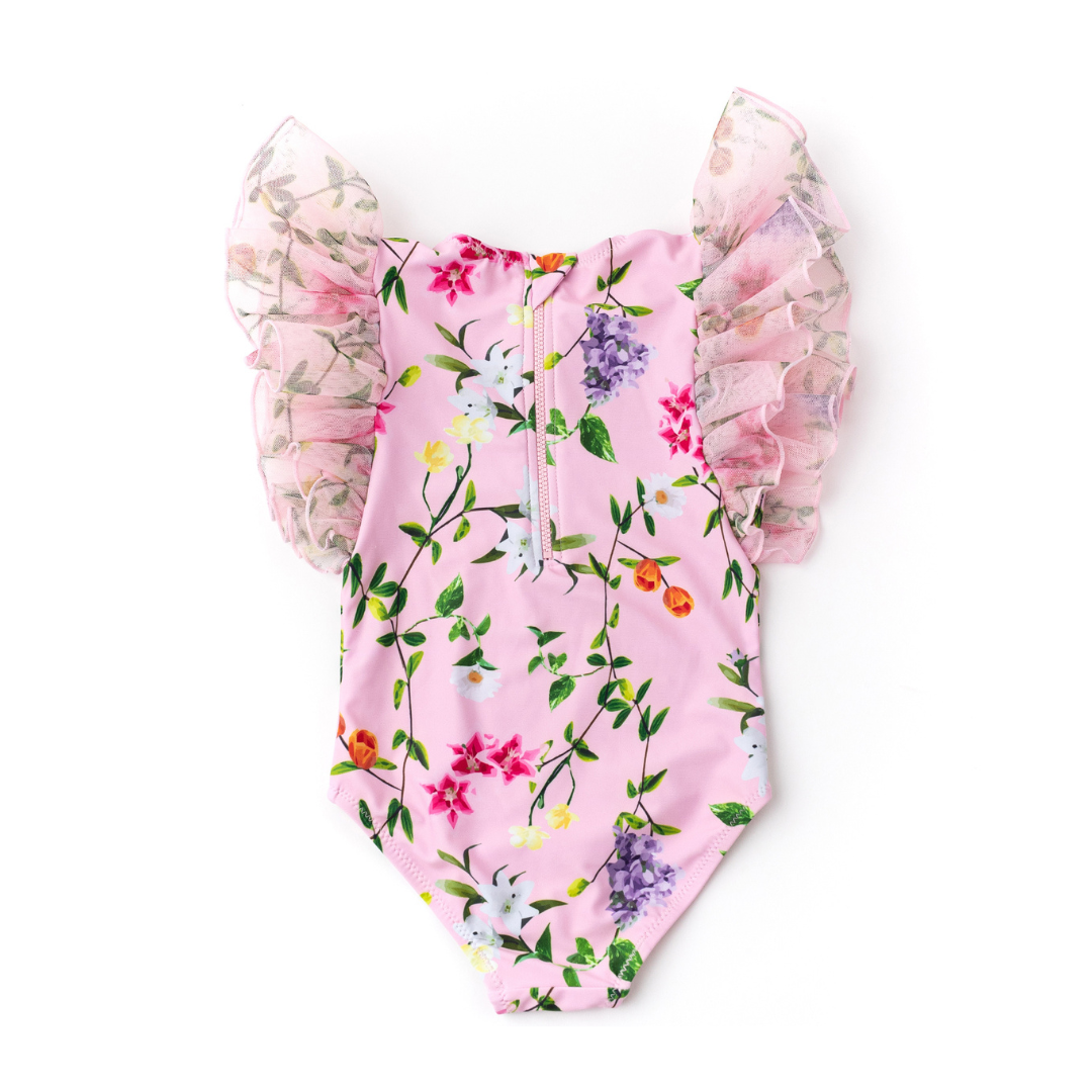 Wildflower Vine Swimsuit with Tulle Sleeves