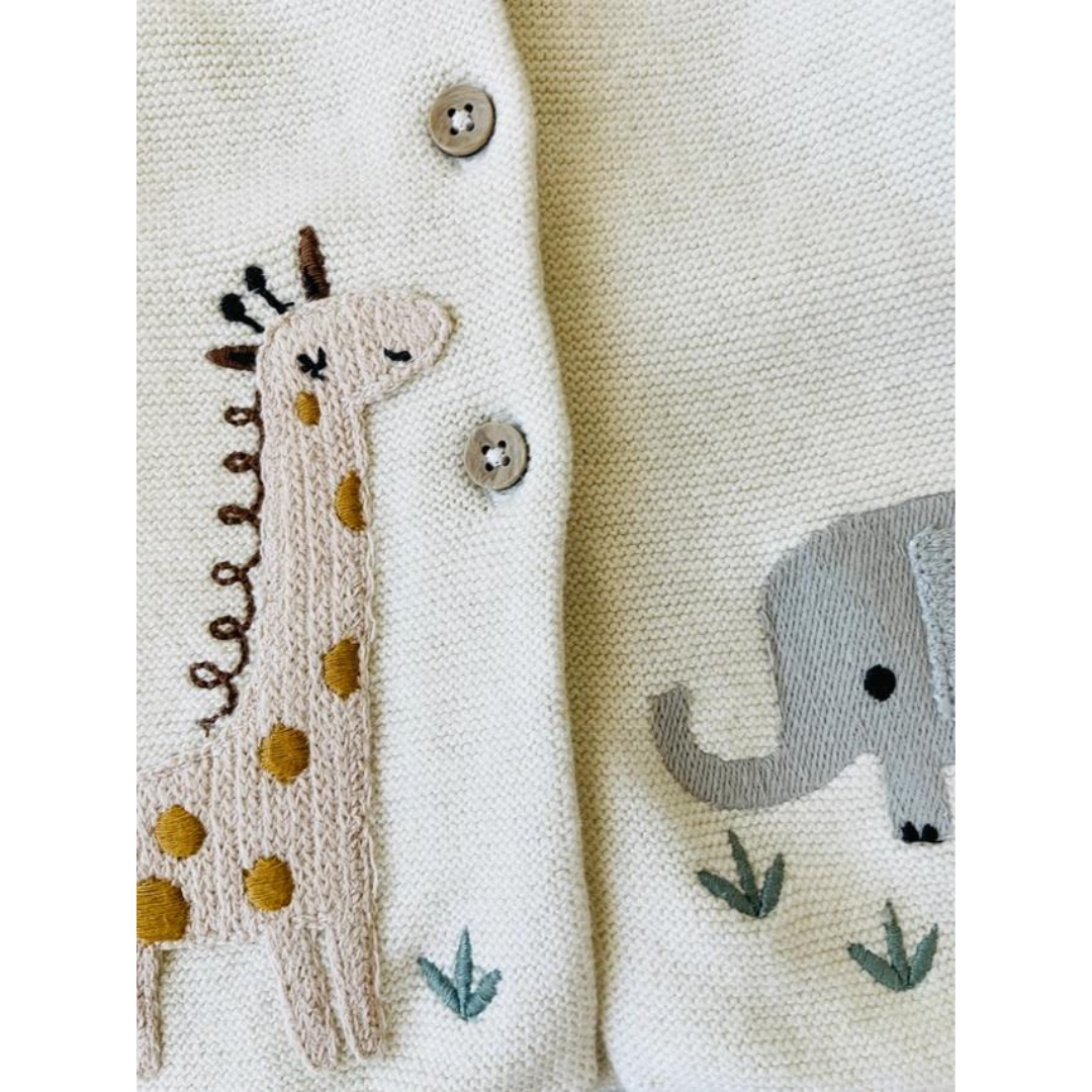 Animal Safari Embroidered Baby Cardigan Sweater