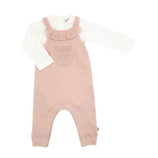Ruffle & Pointelle Knit Baby Overall Set
