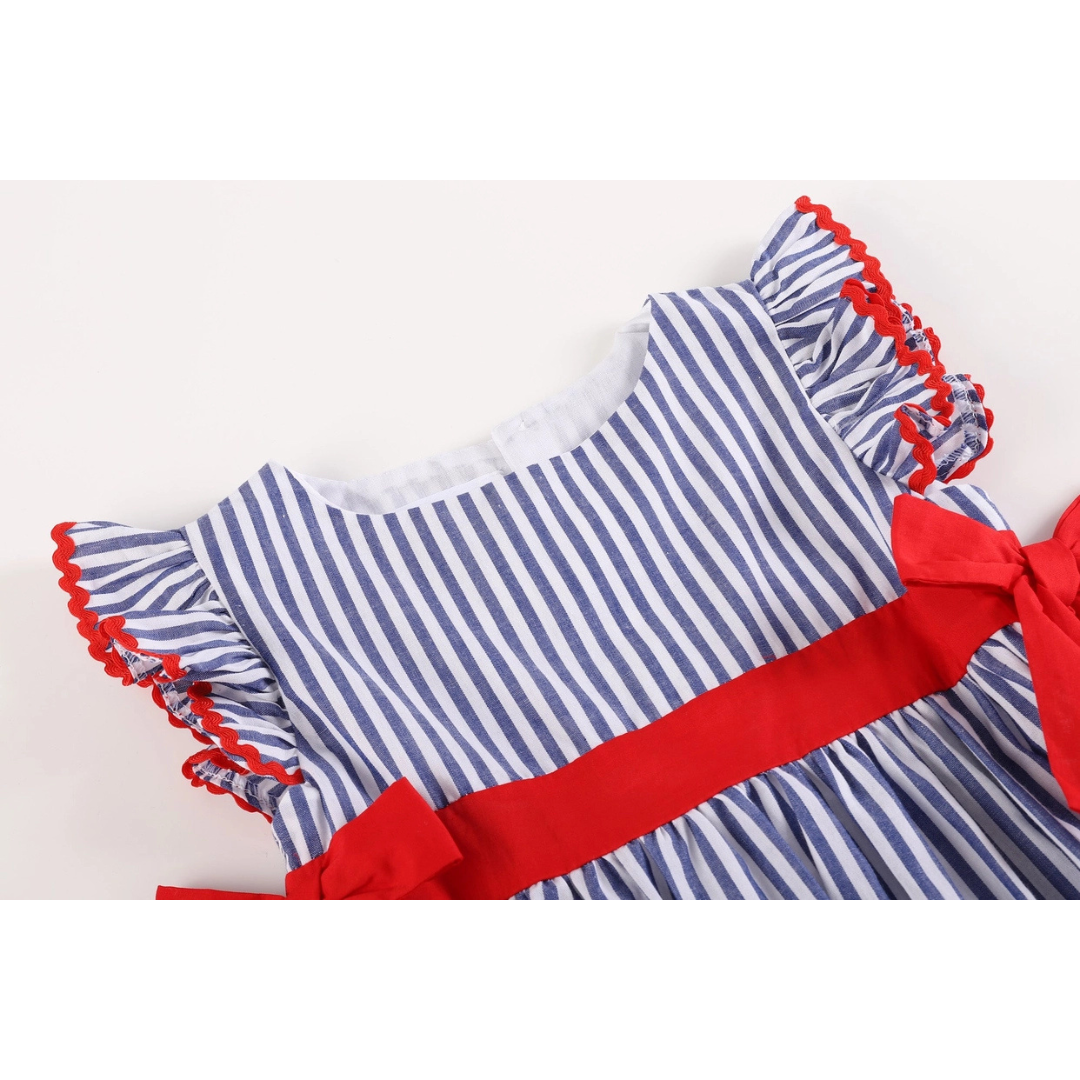 Navy Blue and Red Ruffle Dress