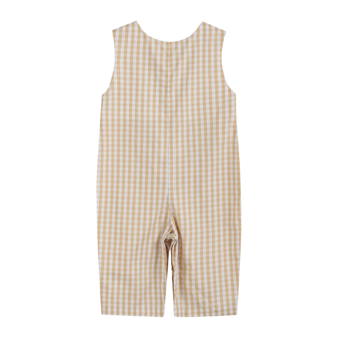 Light Brown Gingham Pumpkin Vine Overalls