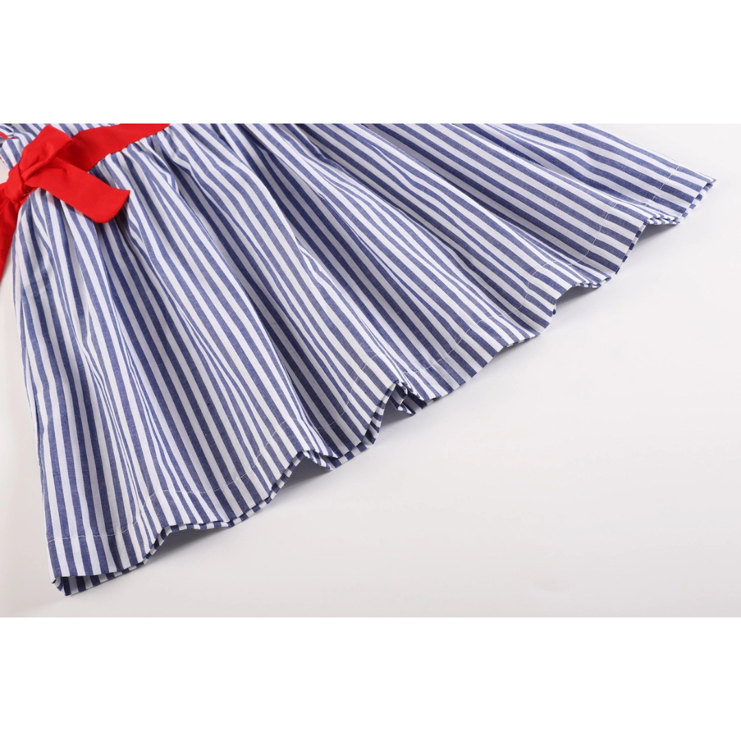 Navy Blue and Red Ruffle Dress