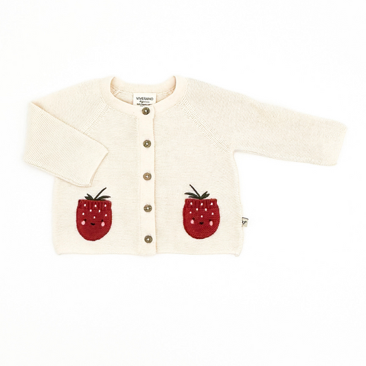 Strawberry Embroidered Pocket Cardigan