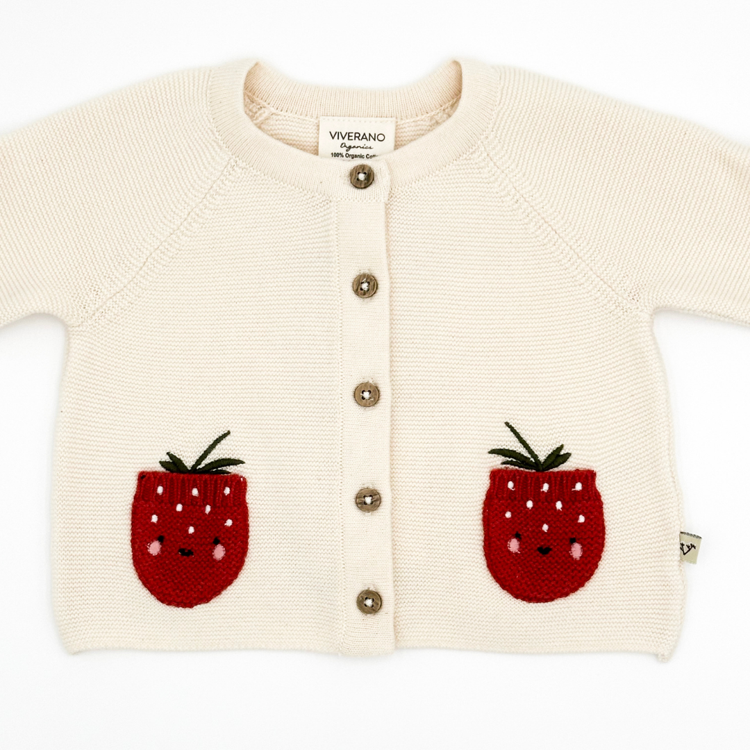 Strawberry Embroidered Pocket Cardigan