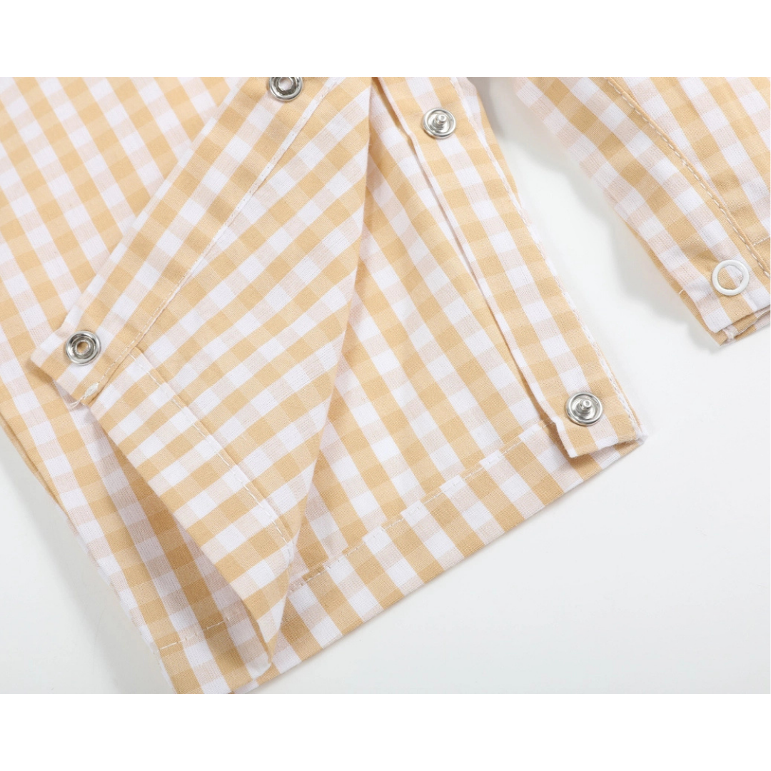 Light Brown Gingham Pumpkin Vine Overalls