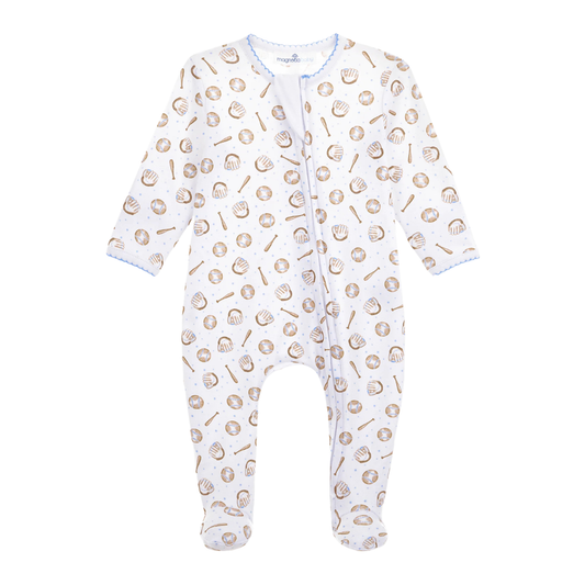 Precious Lil' Sluggers Print Zip Footie - Light Blue