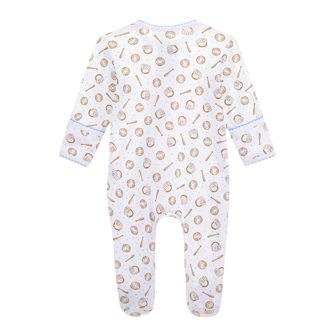Precious Lil' Sluggers Print Zip Footie - Light Blue