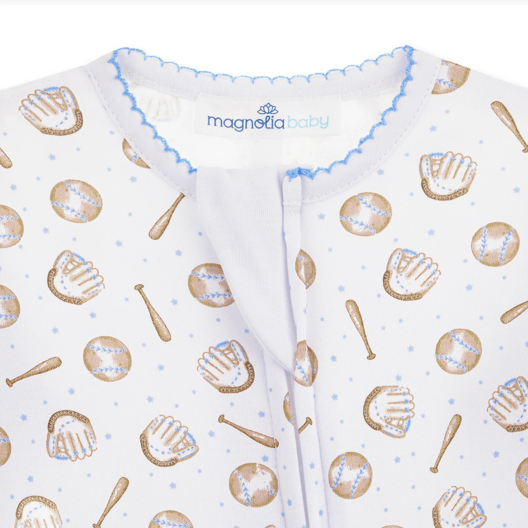 Precious Lil' Sluggers Print Zip Footie - Light Blue