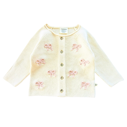 Zoe Bow Sweater Knit Baby Button Cardigan
