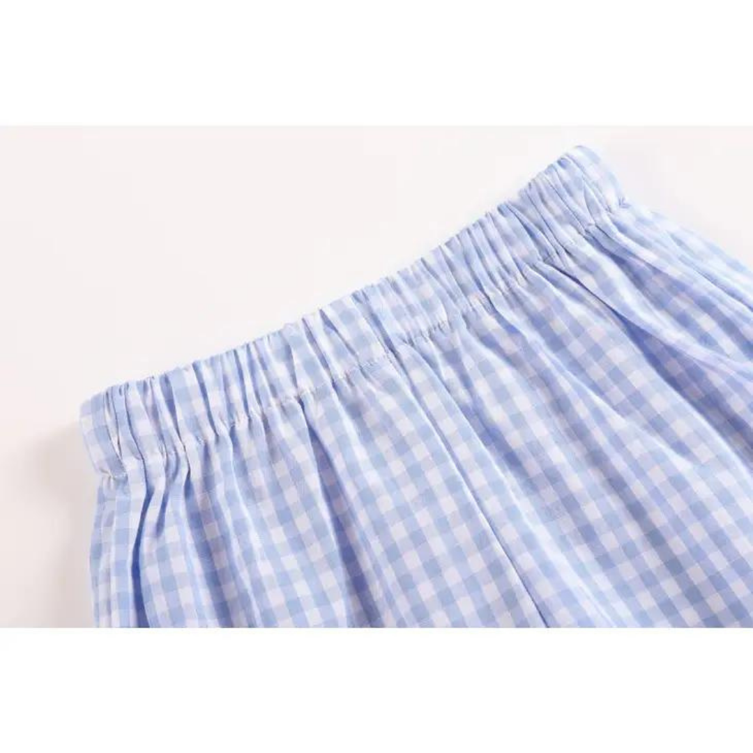 ABC Smocked Shirt and Blue Gingham Shorts Set