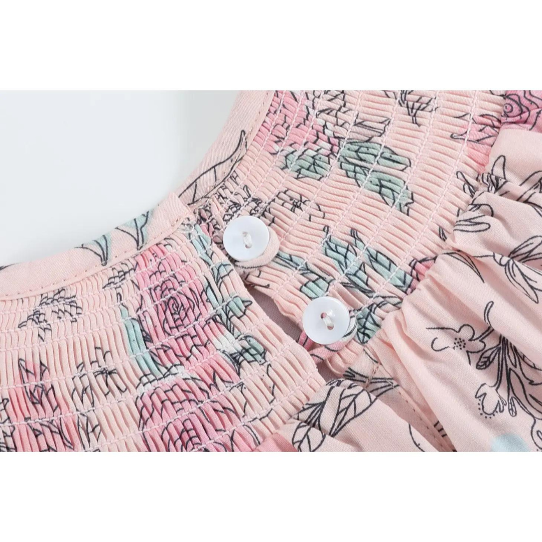 Pink Rose Smocked Top and Bloomer Set