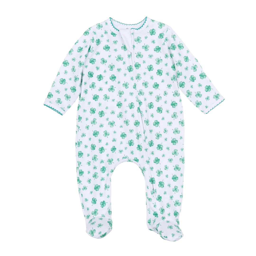 Lucky Little Ones Printed Zipper Footie - Green