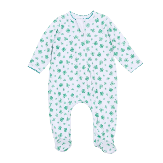 Lucky Little Ones Printed Zipper Footie - Green