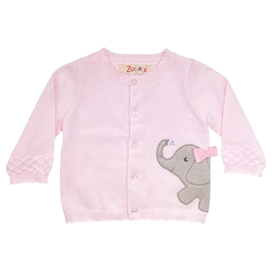 Elephant Peek-A-Boo Cardigan Sweater in Pink
