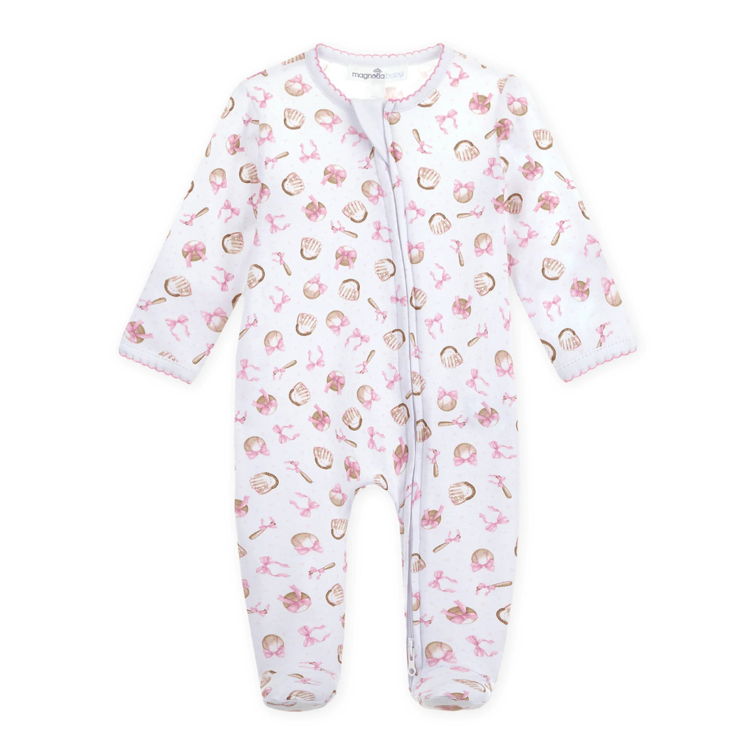 Precious Lil' Sluggers Print Zip Footie - Pink