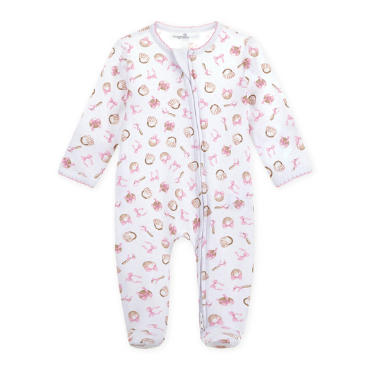 Precious Lil' Sluggers Print Zip Footie - Pink