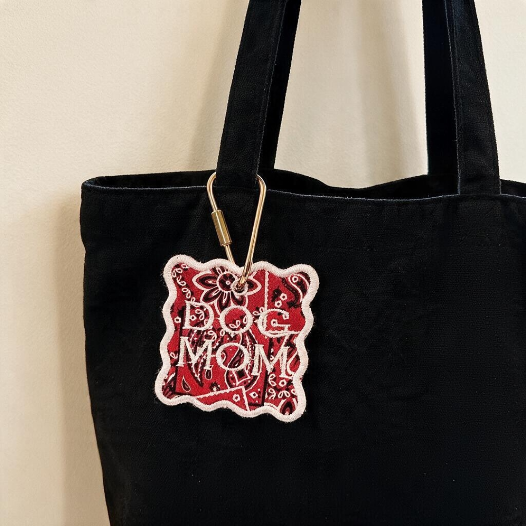 Red Bandana "Dog Mom" Embroidered Bag Tag