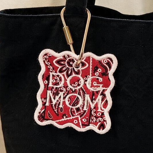 Red Bandana "Dog Mom" Embroidered Bag Tag