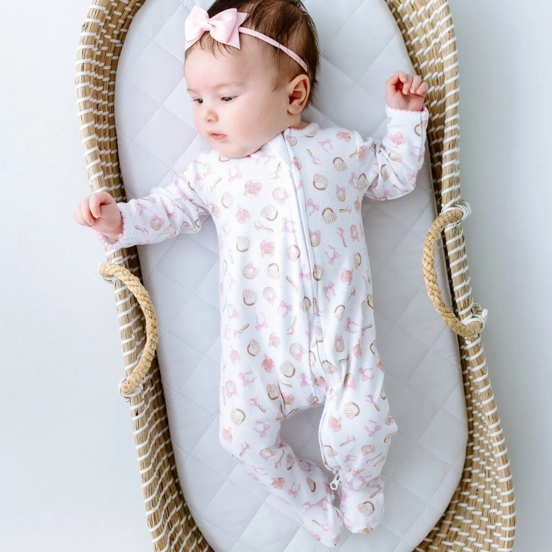 Precious Lil' Sluggers Print Zip Footie - Pink