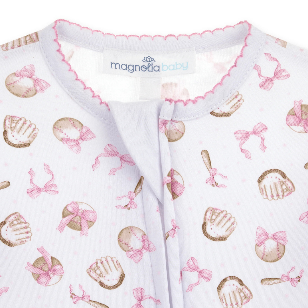 Precious Lil' Sluggers Print Zip Footie - Pink
