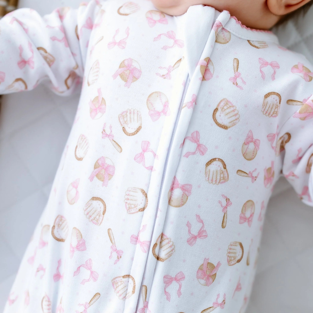 Precious Lil' Sluggers Print Zip Footie - Pink