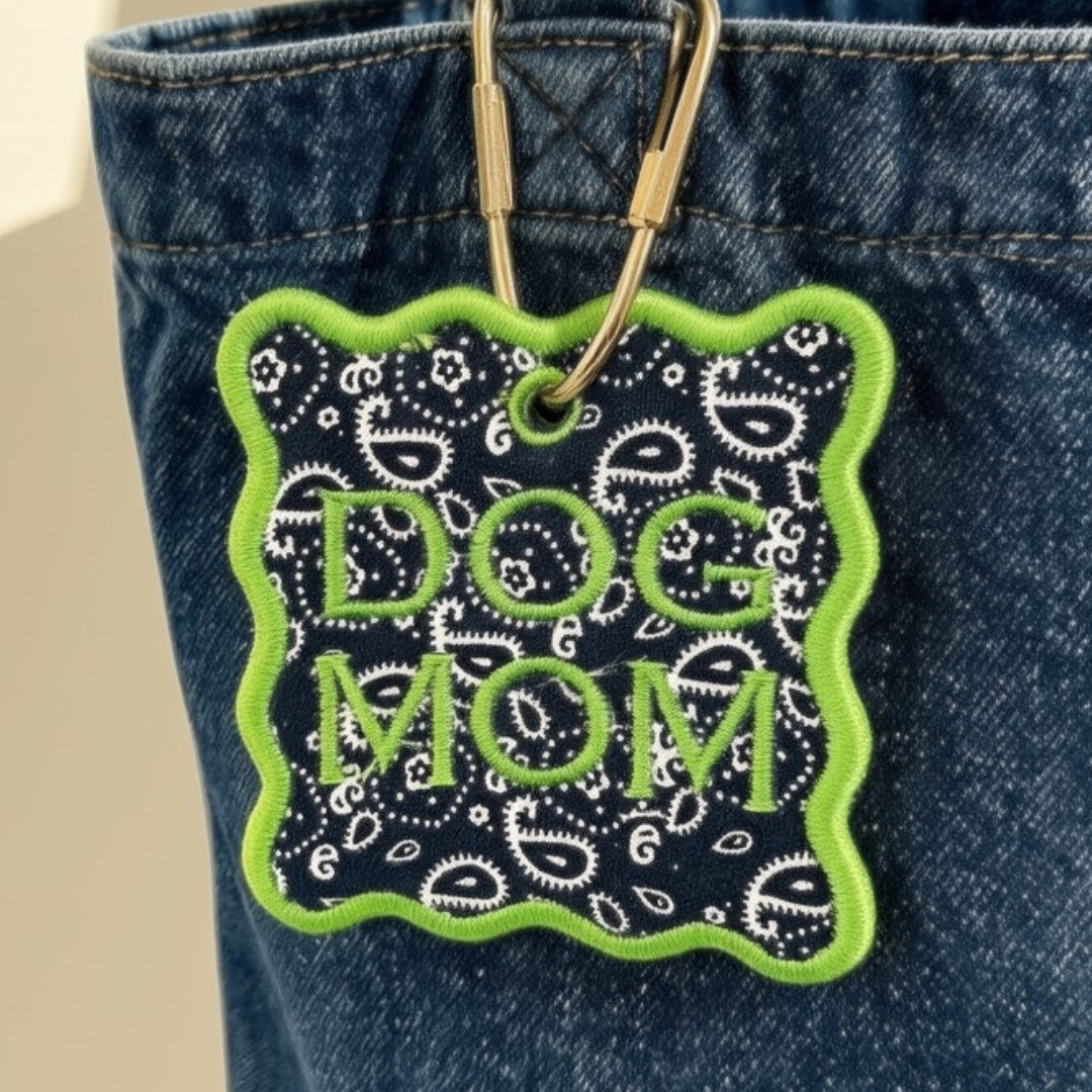 Blue Bandana "Dog Mom" Embroidered Bag Tag