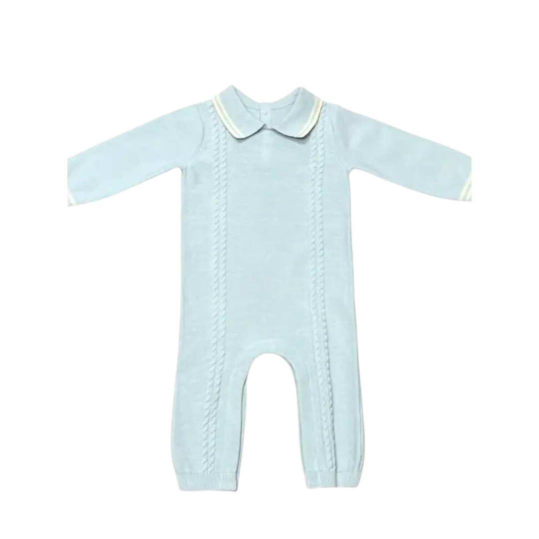 Blue Milan Knit Collar and Cable Baby Jumpsuit