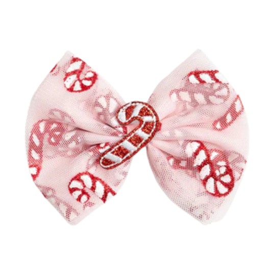 Candy Cane Confetti Christmas Tulle Bow Clip