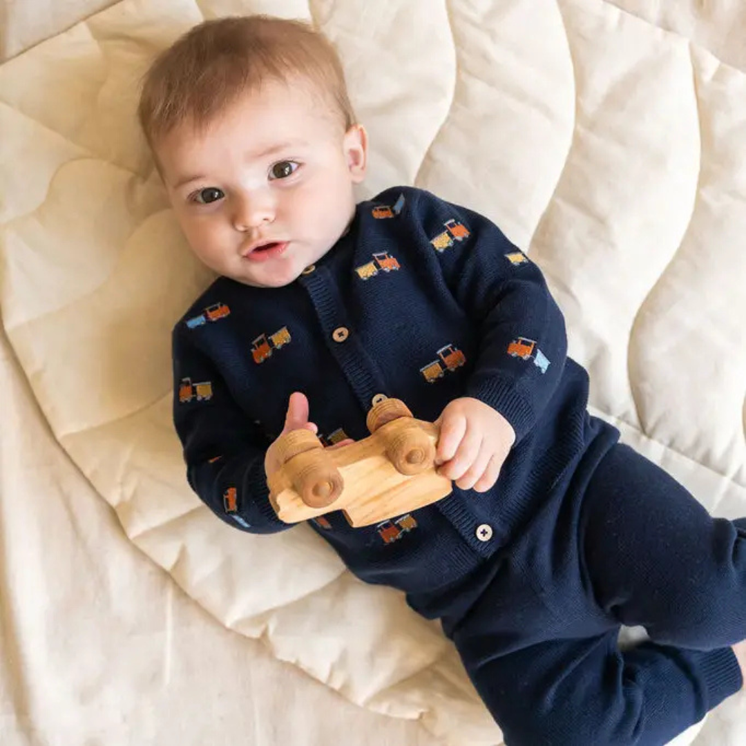 Train Embroidered Button Cardigan Baby Sweater