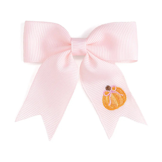 Pumpkin Embroidered Bow Clip