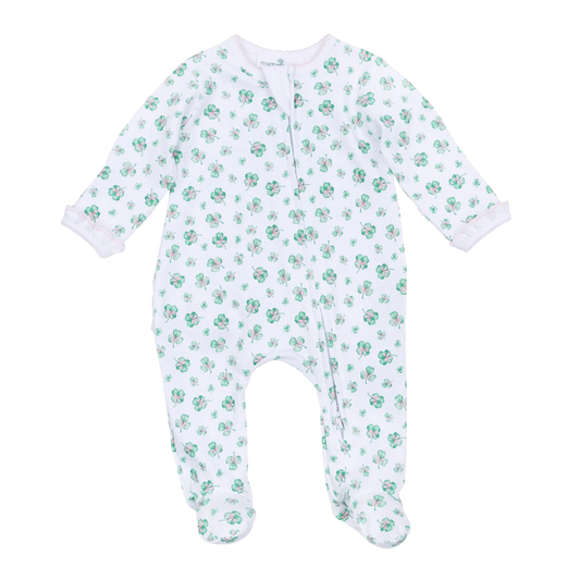 Lucky Little Ones Printed Ruffle Zipper Footie - Pink