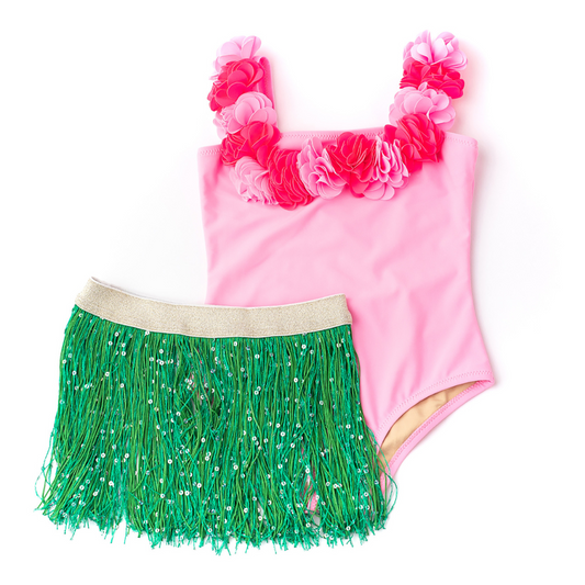 Hula Lei Swimsuit with Fringe Skirt