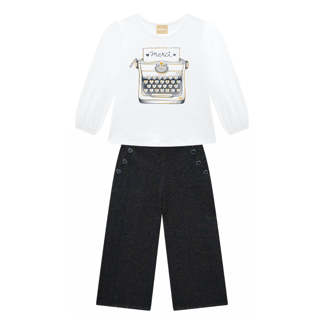 Navy and White Typewriter Pant Set