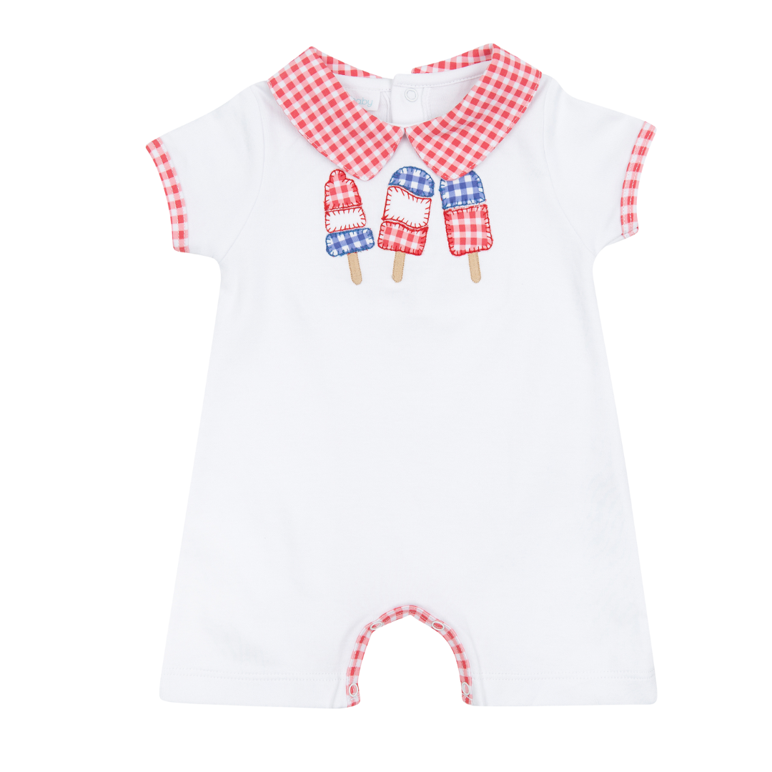 Red, White and Yum! Applique Red Collared Sleeveless Short Playsuit