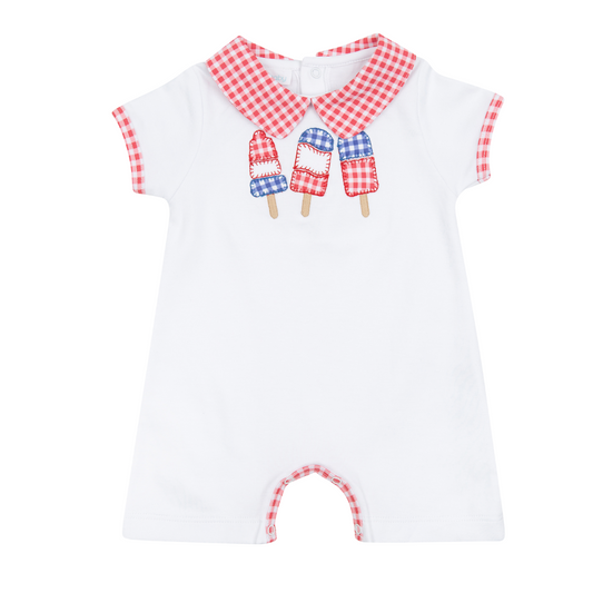 Red, White and Yum! Applique Red Collared Sleeveless Short Playsuit