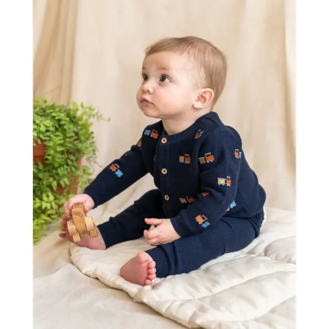 Train Embroidered Button Cardigan Baby Sweater