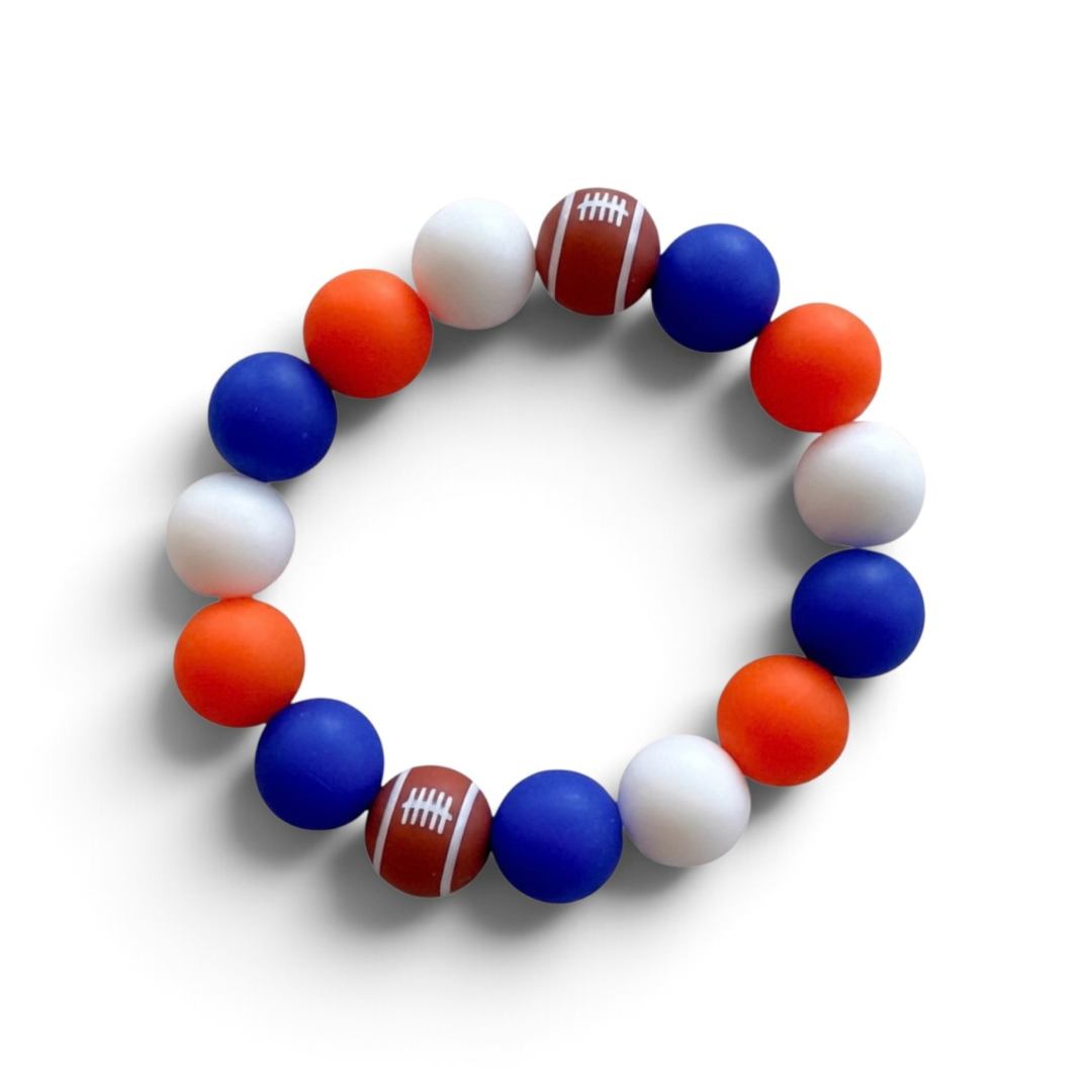 Beaded Bracelet - Orange, Blue and White Football Edition