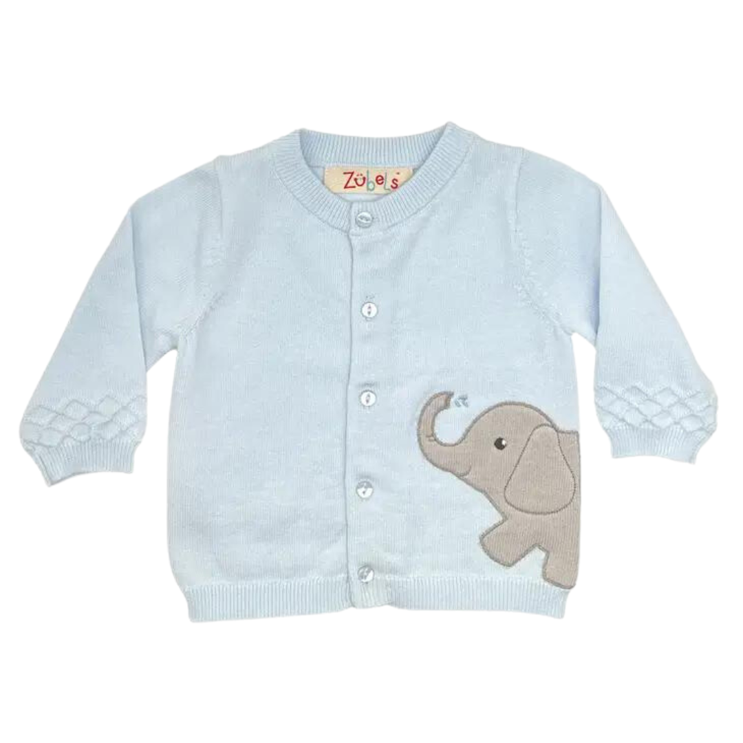 Elephant Peek-A-Boo Cardigan Sweater in Blue