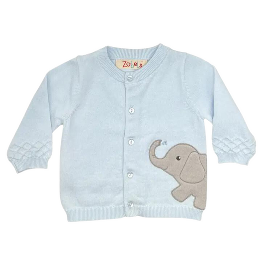 Elephant Peek-A-Boo Cardigan Sweater in Blue