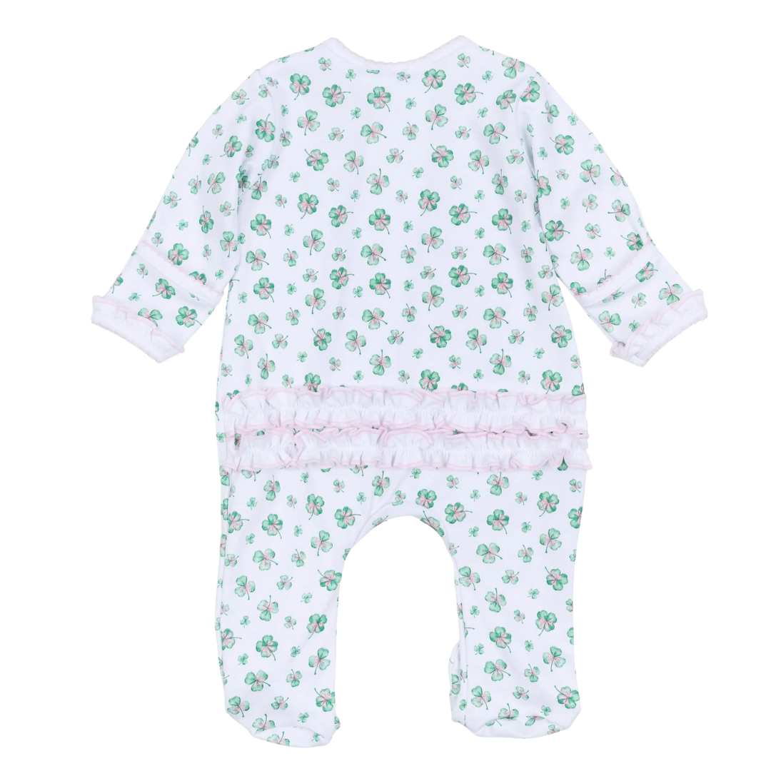 Lucky Little Ones Printed Ruffle Zipper Footie - Pink