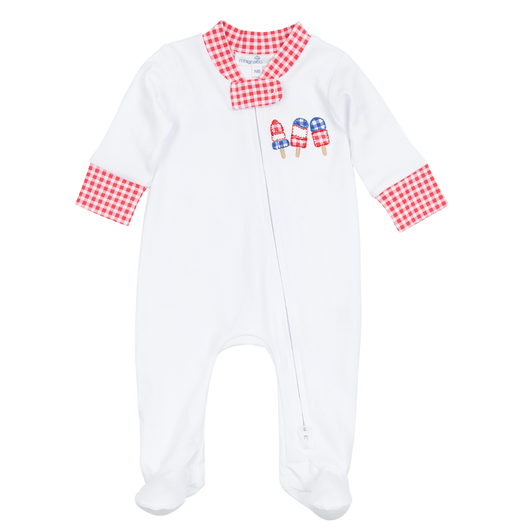 Red, White and Yum! Applique Red Zipper Footie