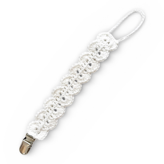 Bailey Pacifier Clip - White with Silver Metal Clip